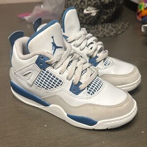 Jordan 4 military blue Kids Sneakers - White and Blue